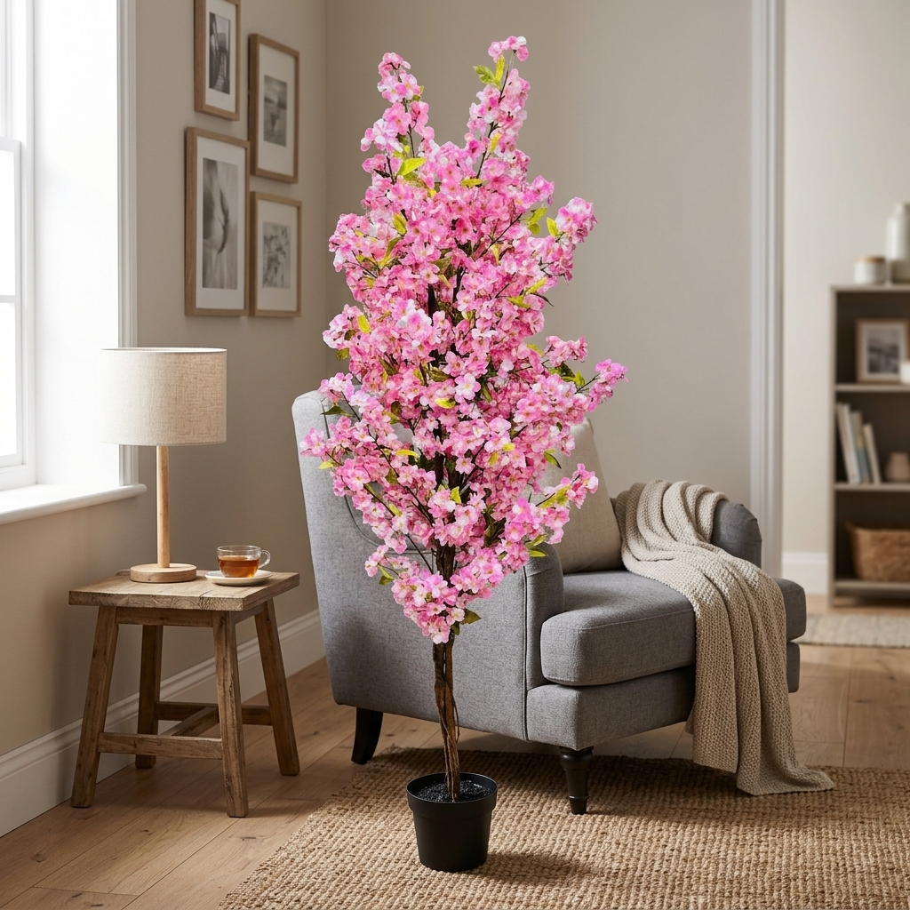 Artificial Pink Cherry Blossom Tree 185cm detail 2