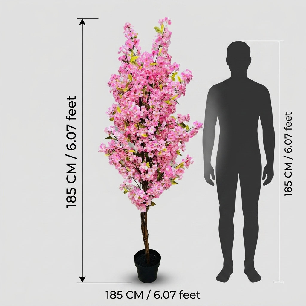 Artificial Pink Cherry Blossom Tree 185cm detail 3