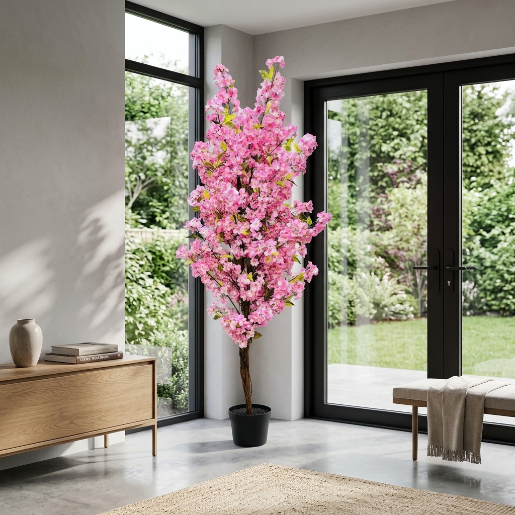 Artificial Pink Cherry Blossom Tree 185cm detail 4
