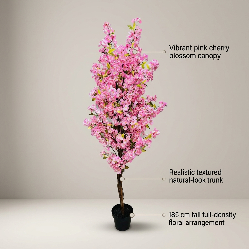Artificial Pink Cherry Blossom Tree 185cm detail 5