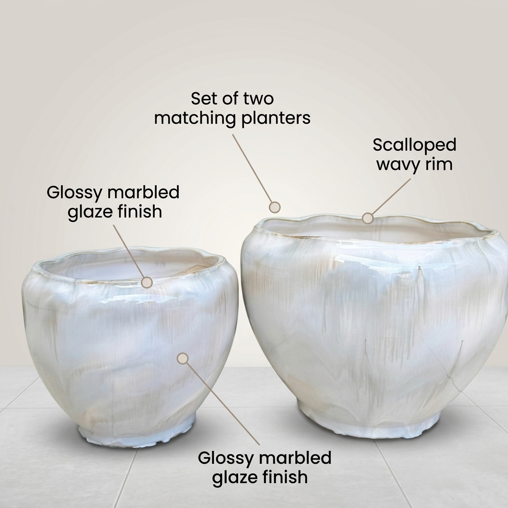 CP459 Modern Ribbed Ceramic Planter Set detail 5