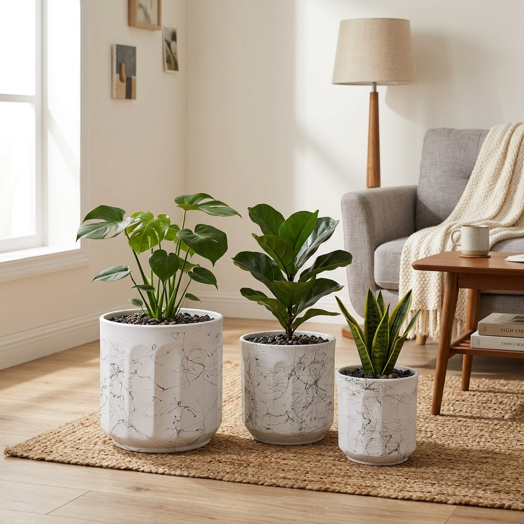 Nested Trio Ceramic Planter Pot Set detail 2