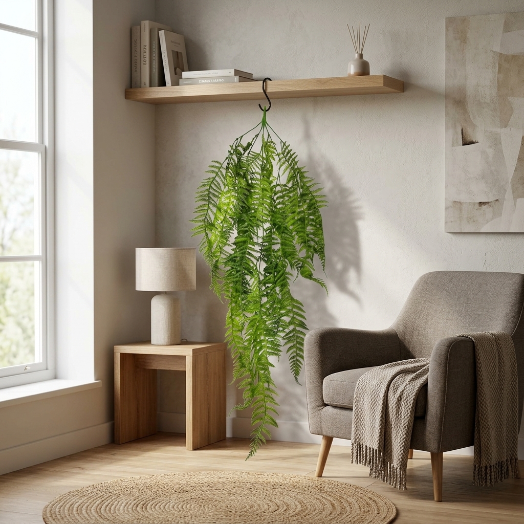 Faux Hanging Fern Basket Bush 85cm detail 2