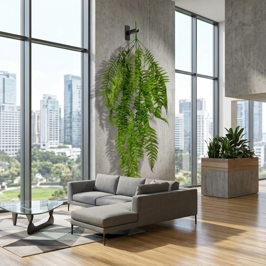 Faux Hanging Fern Basket Bush 85cm detail 4