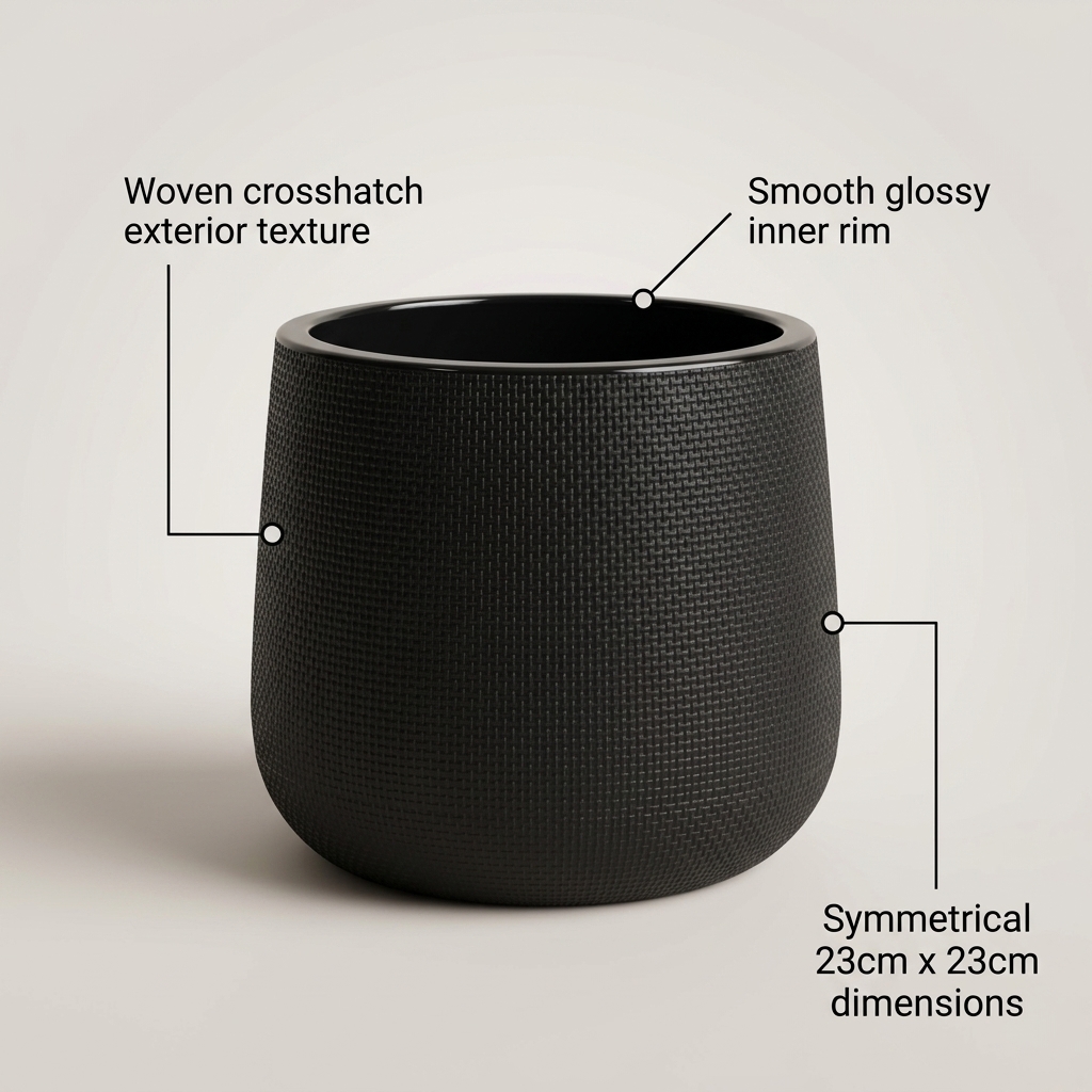 Compact Black Square Plastic Pot 23x23cm detail 5