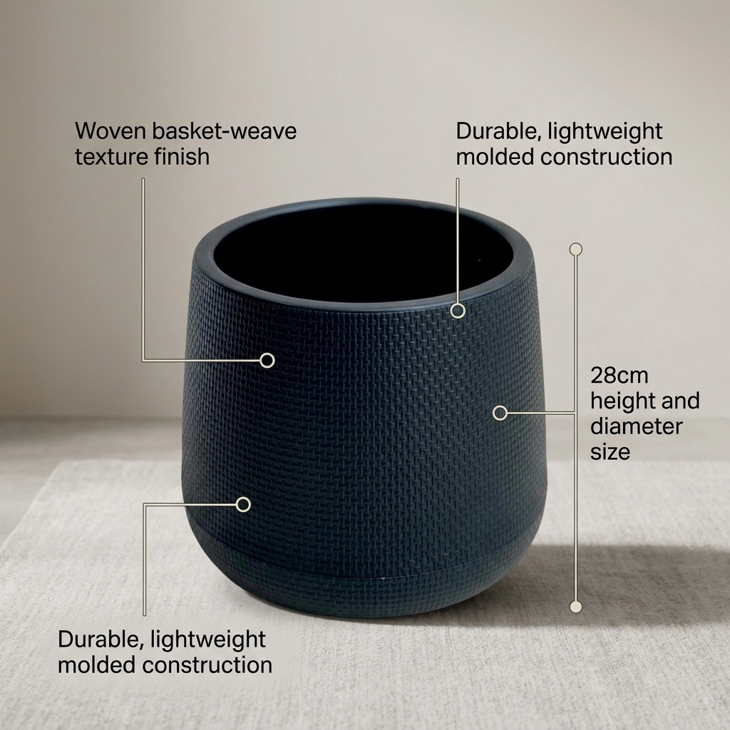 Modern Black Square Plastic Pot 28x28cm detail 5