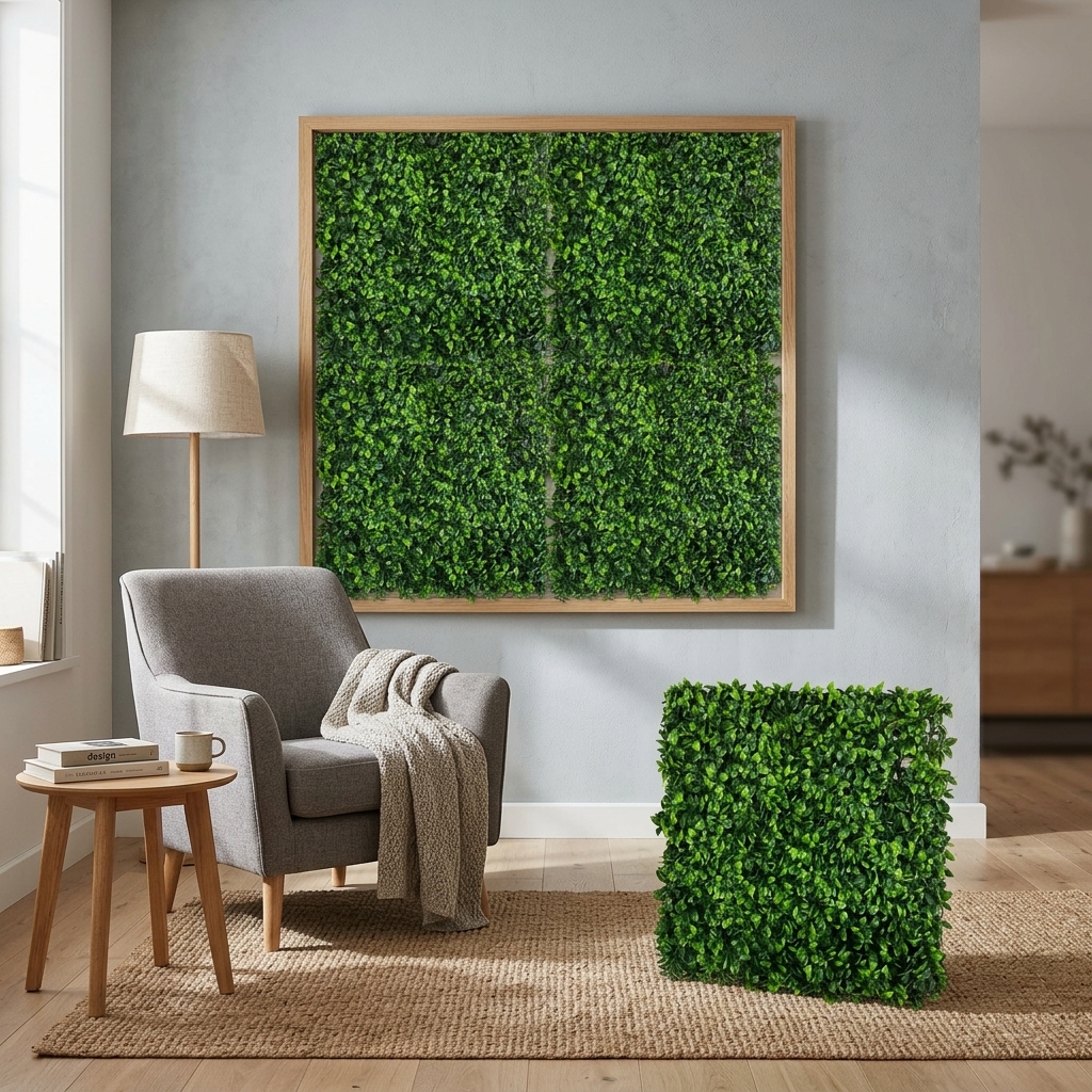 Artificial Fern & Plant Greenery Panel 50x50cm detail 2