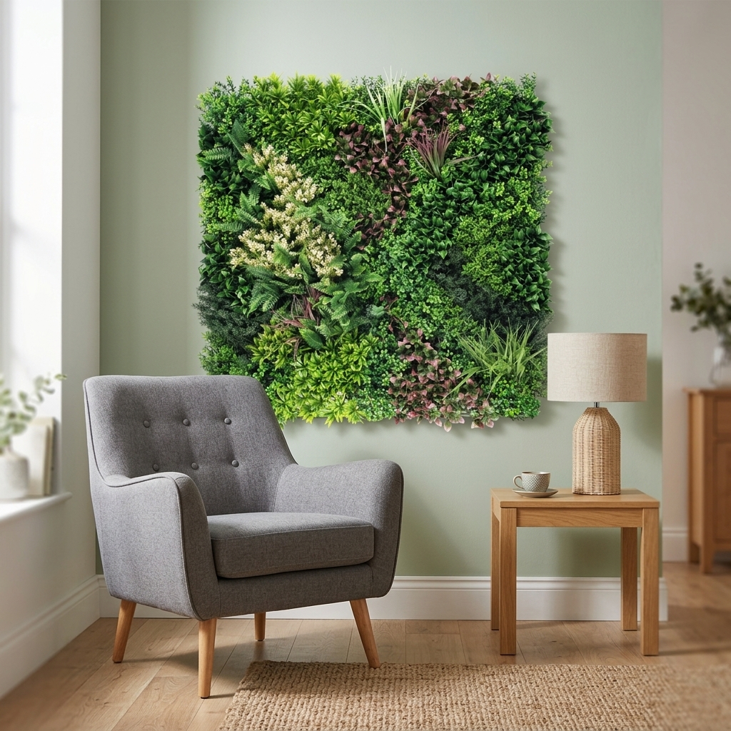 Lush Mixed Leaf Artificial Wall Mat 1m x 1m detail 2