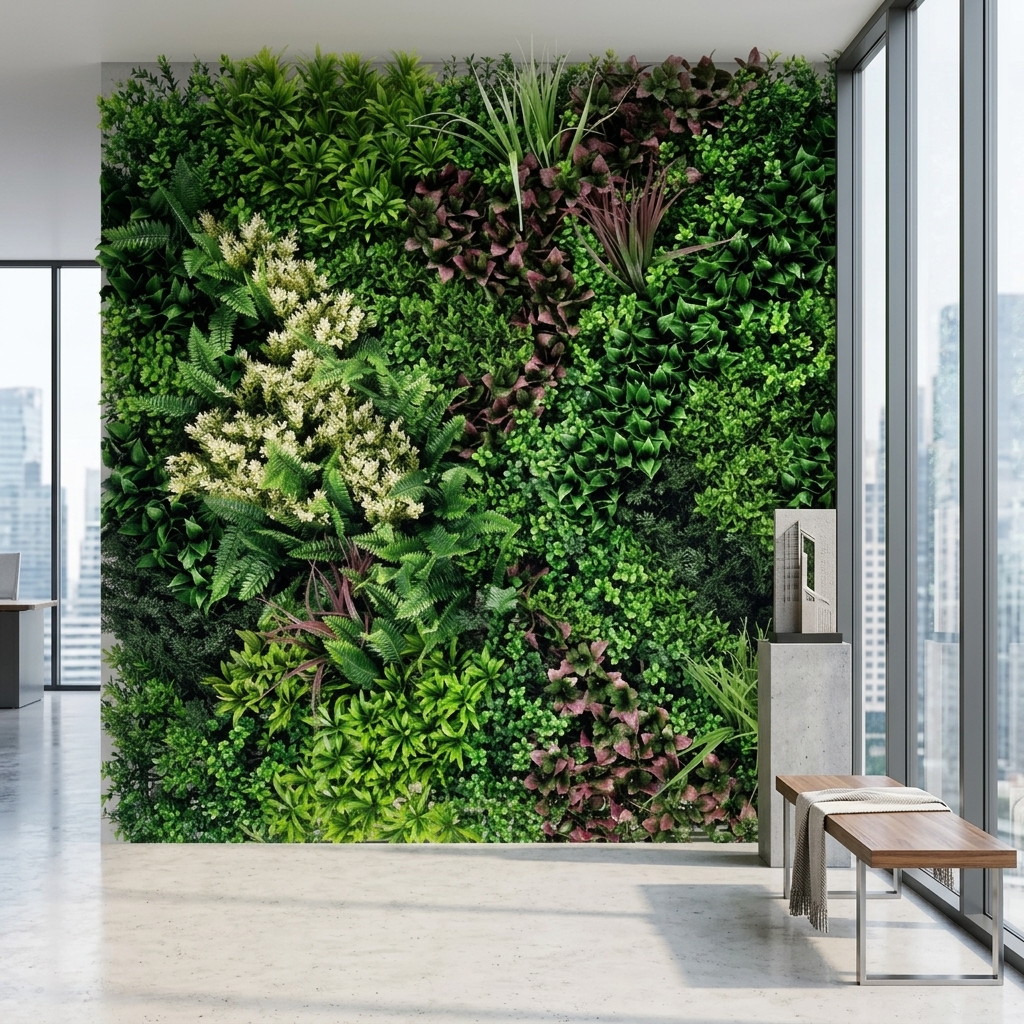 Lush Mixed Leaf Artificial Wall Mat 1m x 1m detail 4