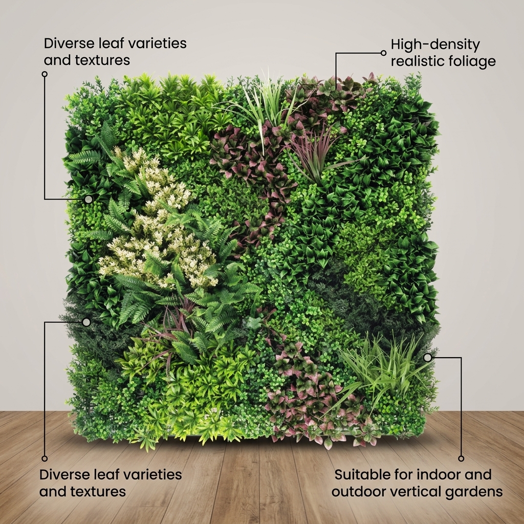 Lush Mixed Leaf Artificial Wall Mat 1m x 1m detail 5