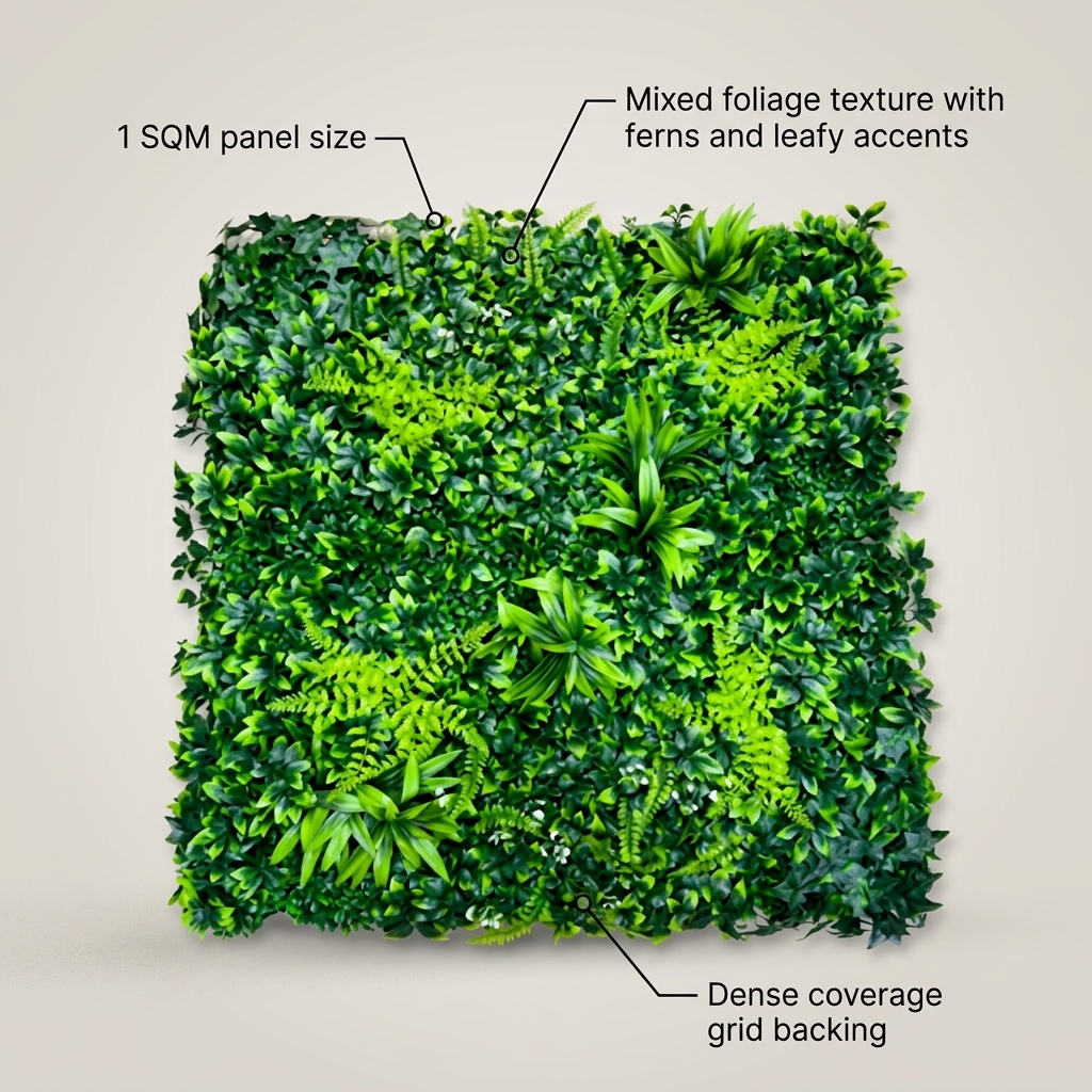 Lush Green Artificial Wall Mat 1m x 1m detail 5