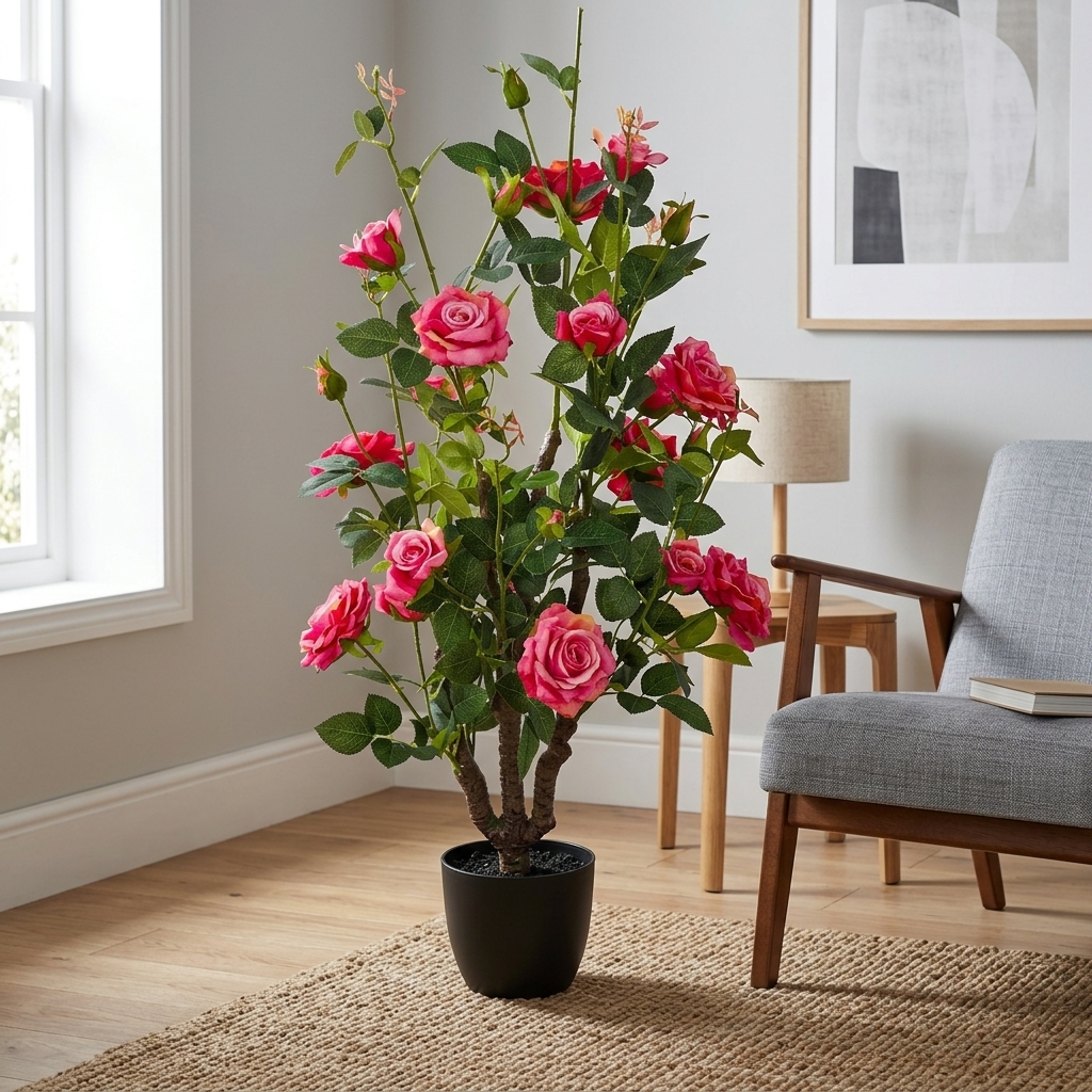 Premium Artificial Pink Rose Bush 95cm detail 2