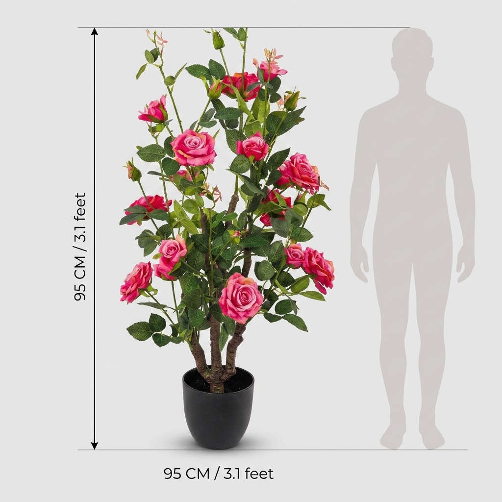 Premium Artificial Pink Rose Bush 95cm detail 3