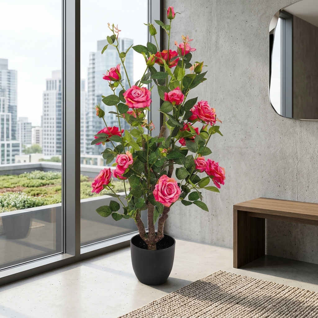 Premium Artificial Pink Rose Bush 95cm detail 4