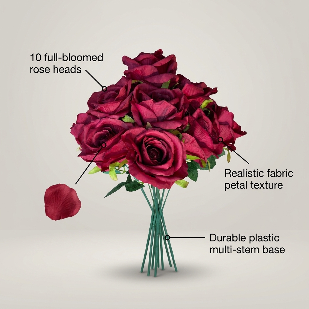 Artificial Red Rose Stem 68cm detail 5