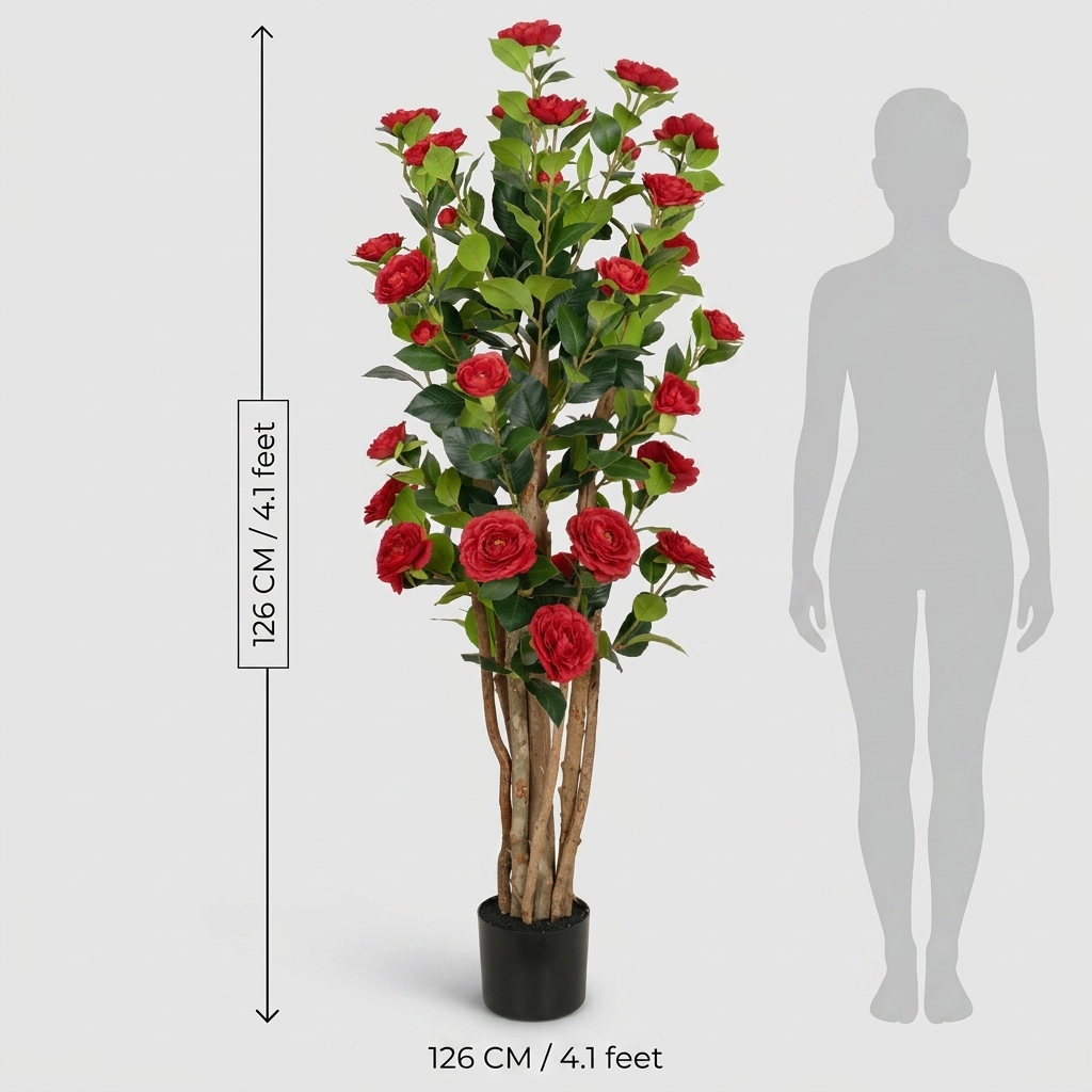 Artificial Red Camellia Tree 126cm detail 3