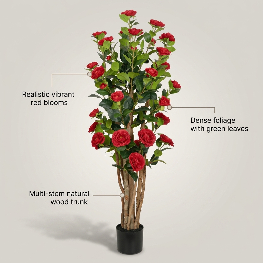 Artificial Red Camellia Tree 126cm detail 5