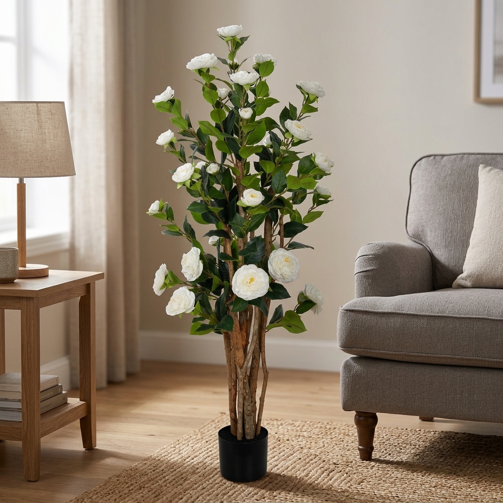 Artificial White Camellia Tree 126cm detail 2