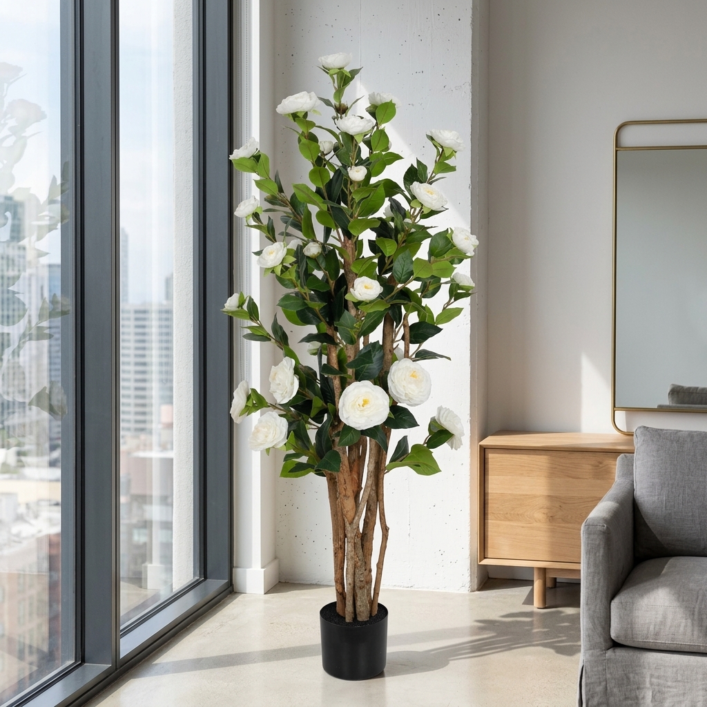 Artificial White Camellia Tree 126cm detail 4