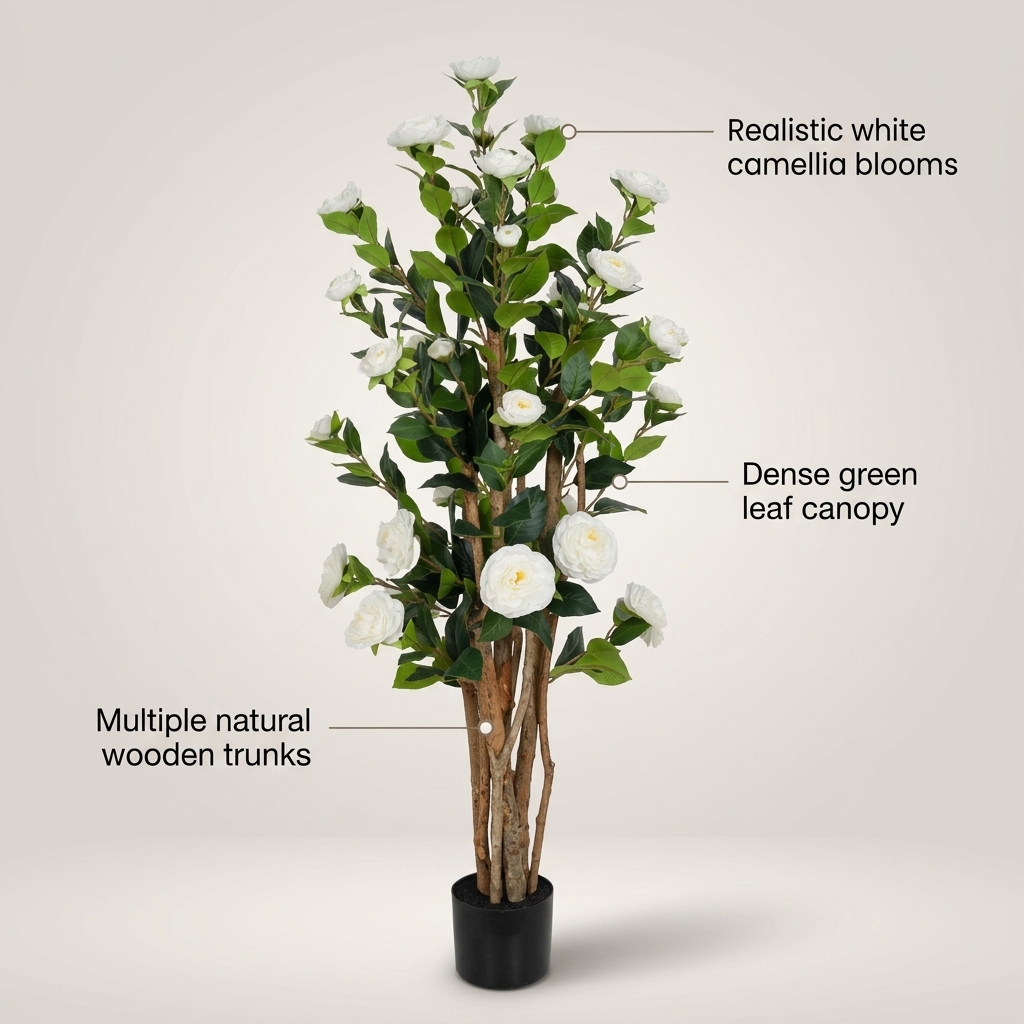 Artificial White Camellia Tree 126cm detail 5
