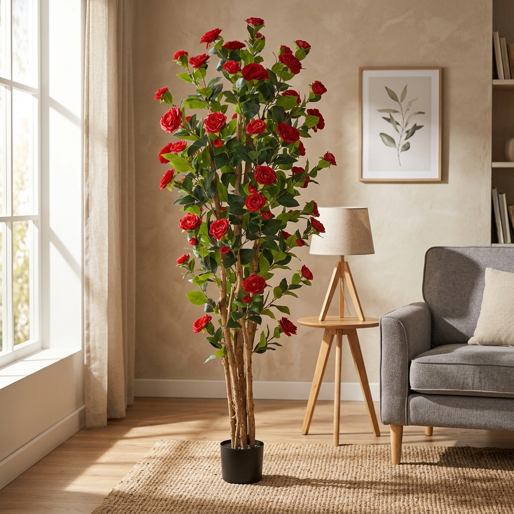 Artificial Red Camellia Tree 180cm detail 2