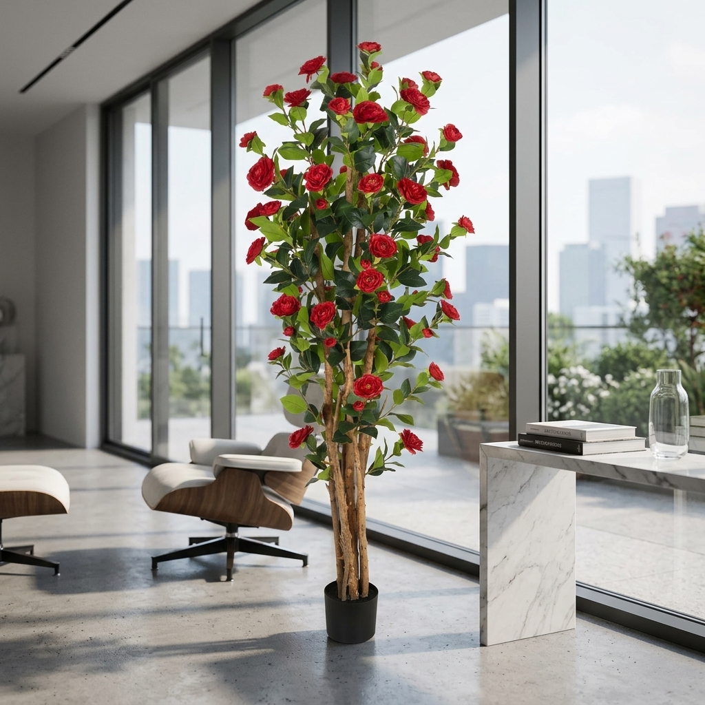 Artificial Red Camellia Tree 180cm detail 4