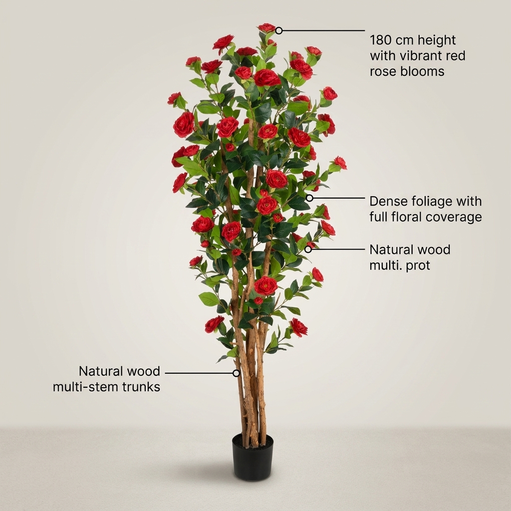 Artificial Red Camellia Tree 180cm detail 5