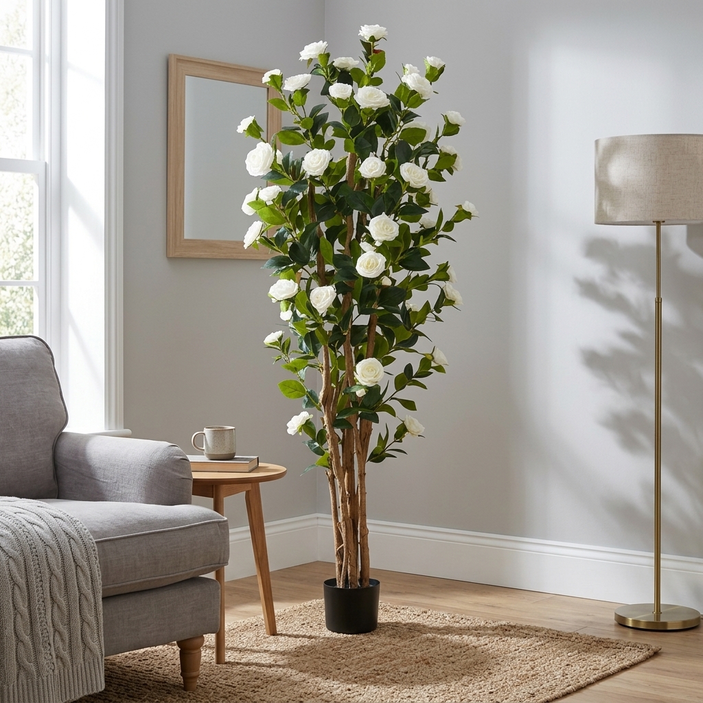 Artificial White Camellia Tree 180cm detail 2