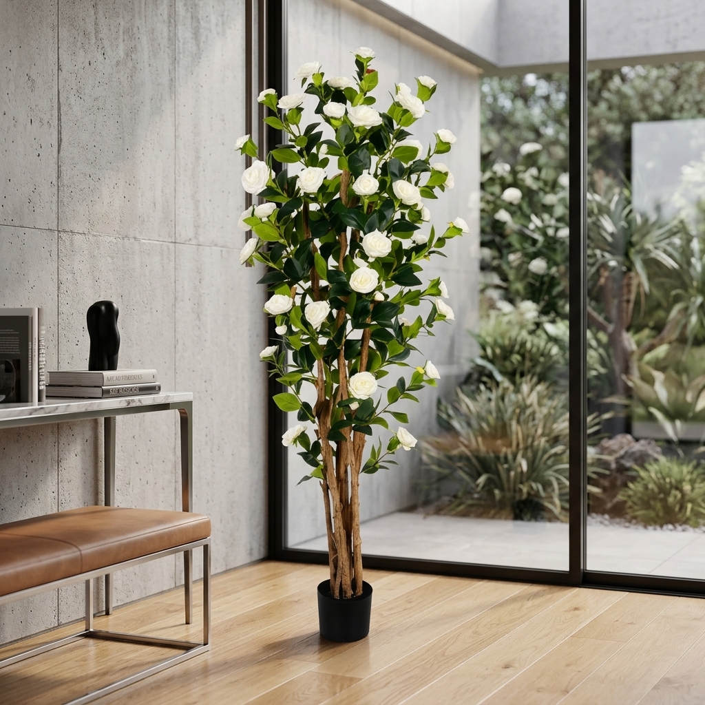 Artificial White Camellia Tree 180cm detail 4