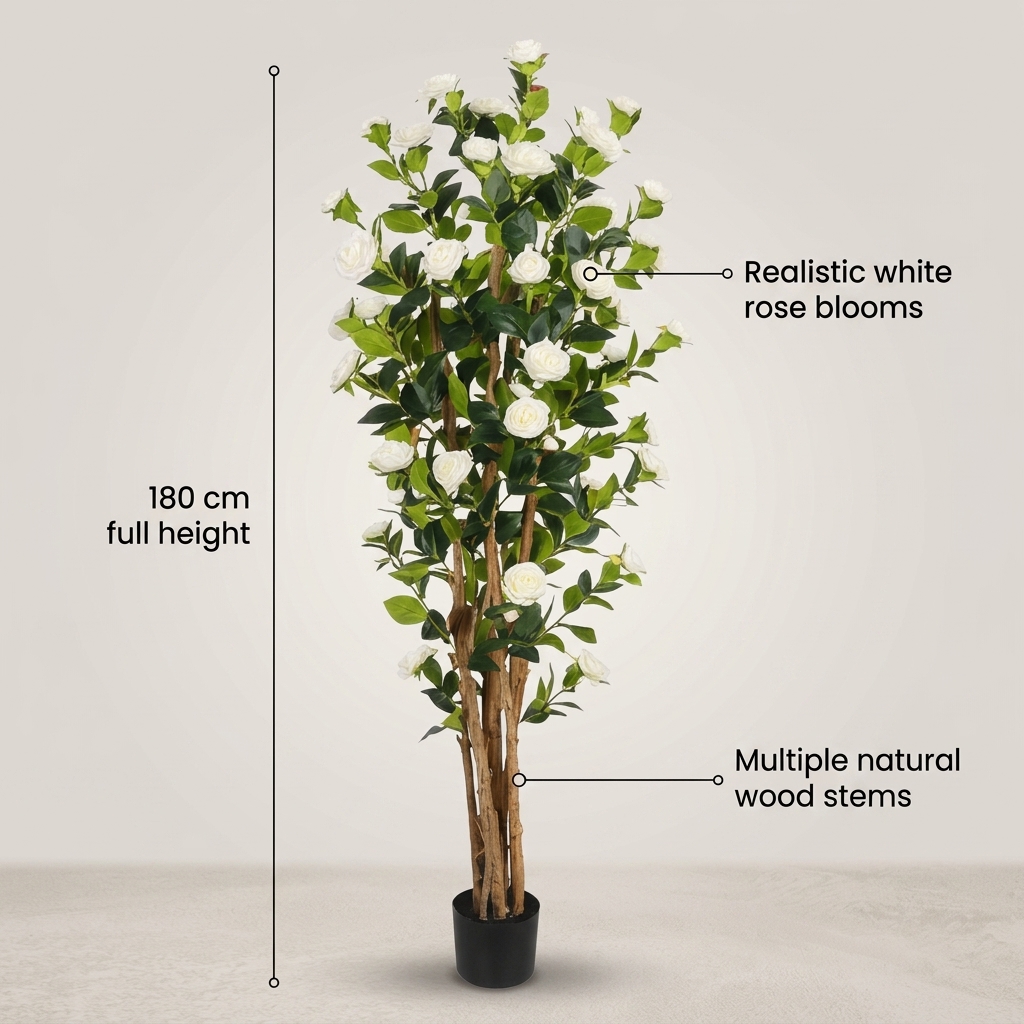 Artificial White Camellia Tree 180cm detail 5
