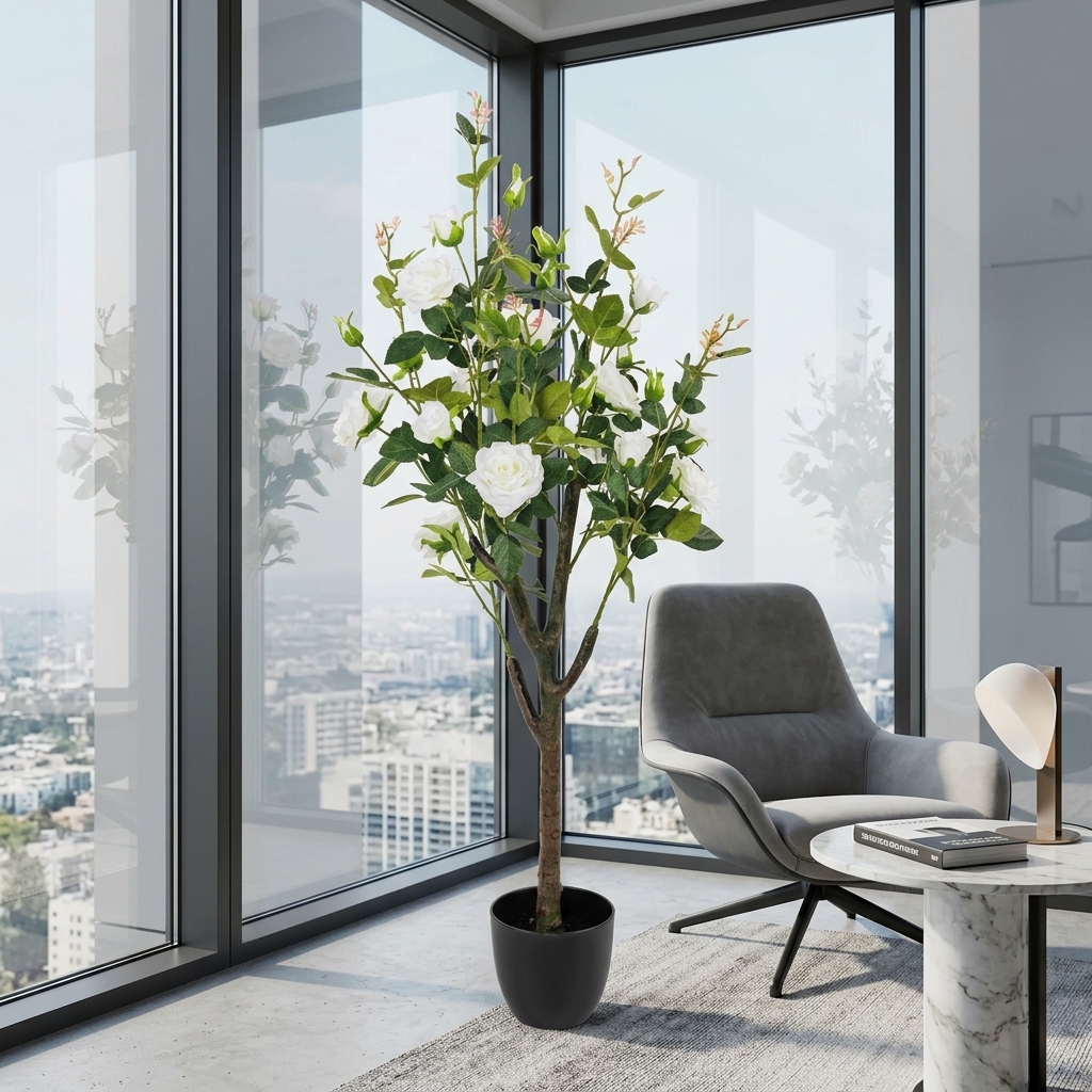 Artificial White Rose Tree 130cm detail 4