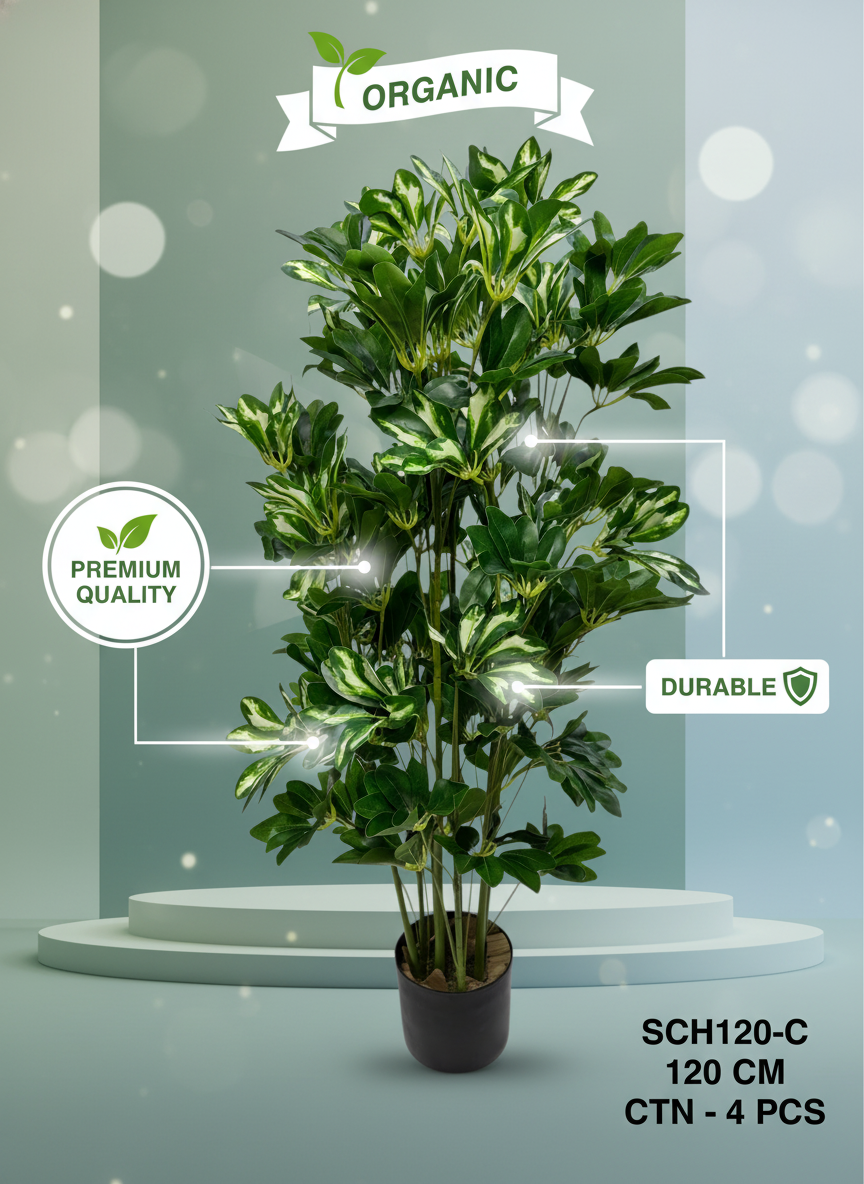 120cm Artificial Variegated Schefflera Plant - Faux Umbrella Tree
