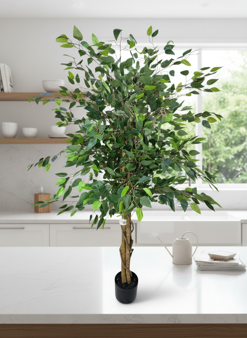 150 CM Artificial Ficus Tree with Real Touch Leaves - Lifelike Indoor Decor detail 2