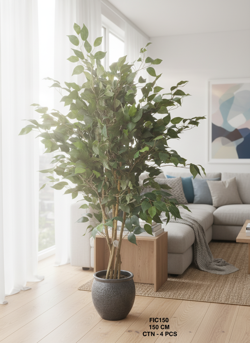 150cm Artificial Ficus Tree - Realistic Faux Plant for Home & Office Decor detail 4