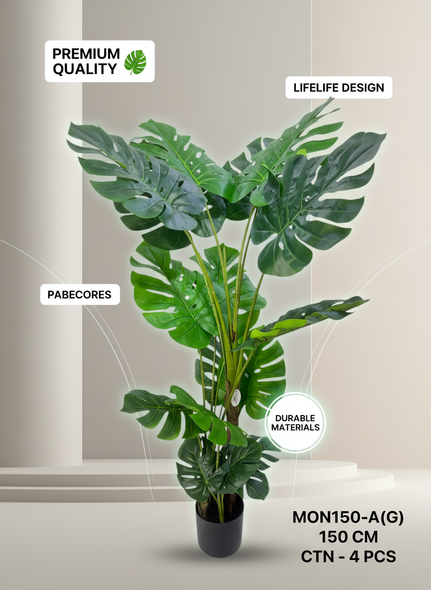 150cm Tall Lifelike Artificial Monstera Plant with Black Pot - Indoor Decor