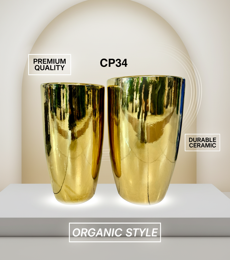 60 CM Tall Golden Ceramic Planter Pot - Reflective Modern Design CP34  3Pieces