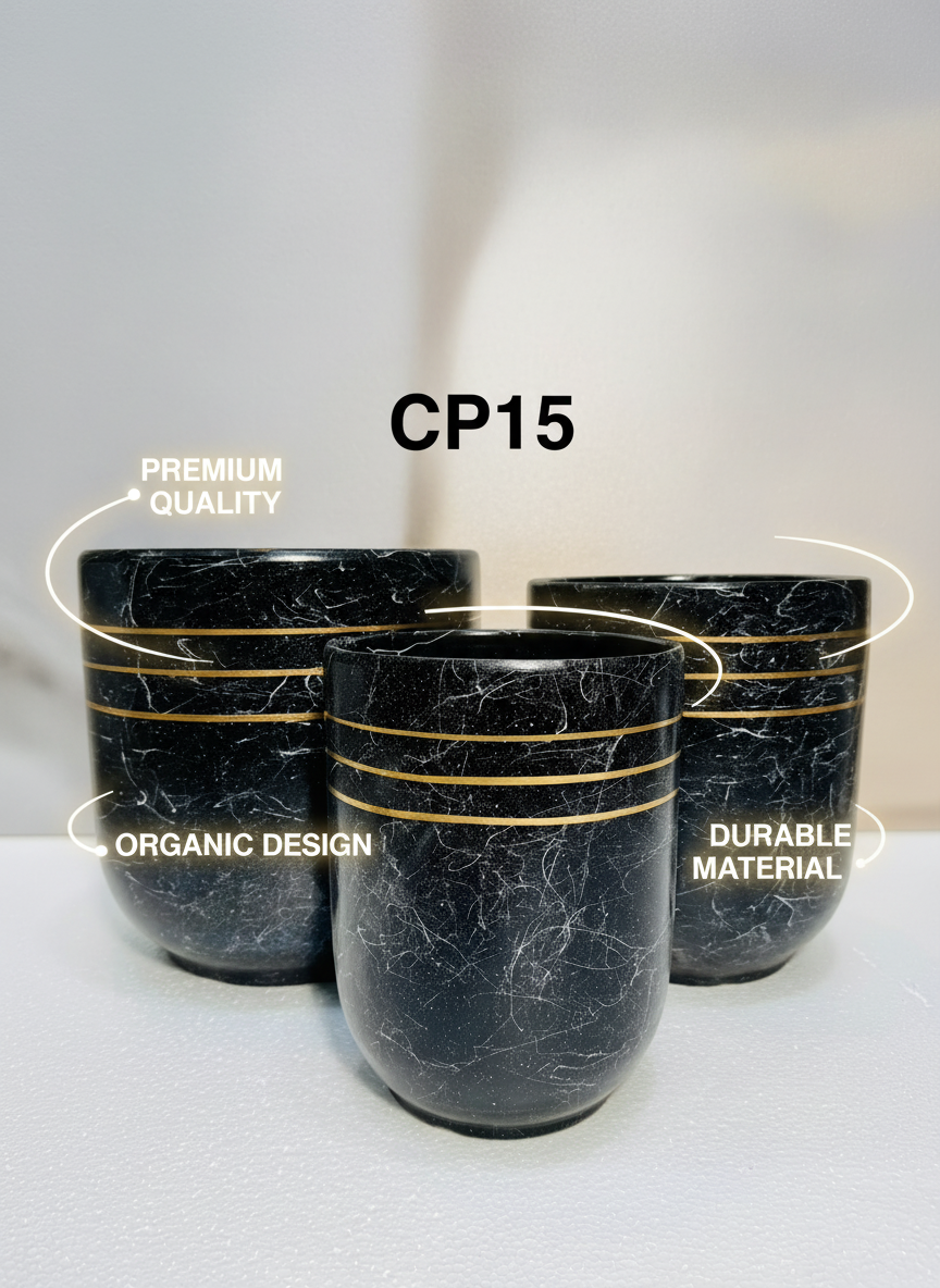Black Marble Effect Decorative Pots Set with Gold Bands (3 Sizes)