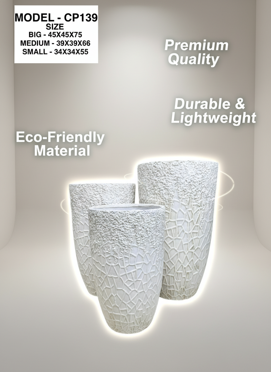 CP139 Modern White Textured Fiber Planter Pot - Indoor & Outdoor Decor
