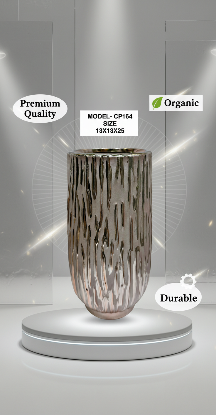 CP164 Modern Textured Metallic Vase - Rose Gold Tone 13x25cm