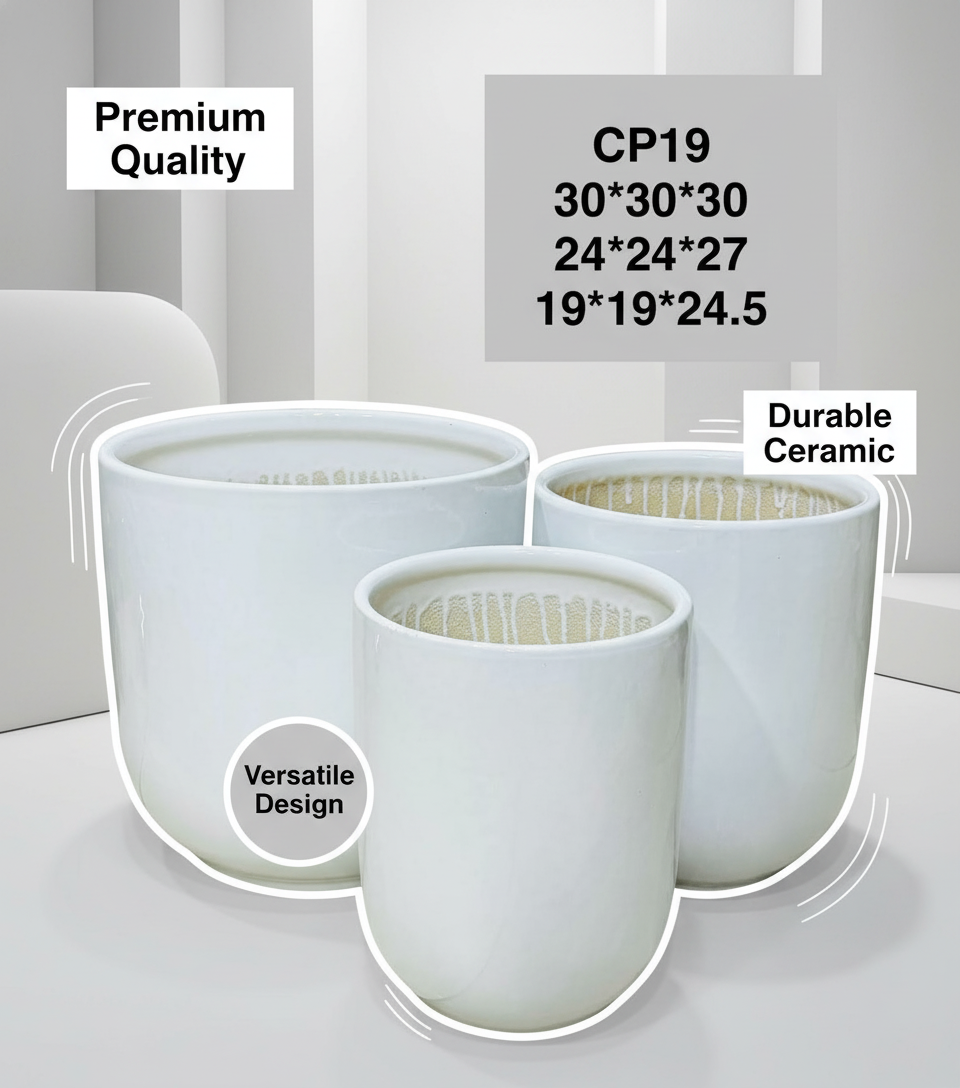 CP19 Modern White Ceramic Planter Pot - Indoor & Outdoor Use