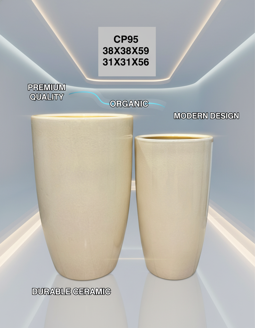 CP95 Modern Tall Ceramic Planter Pot - Beige for Indoor & Outdoor Use