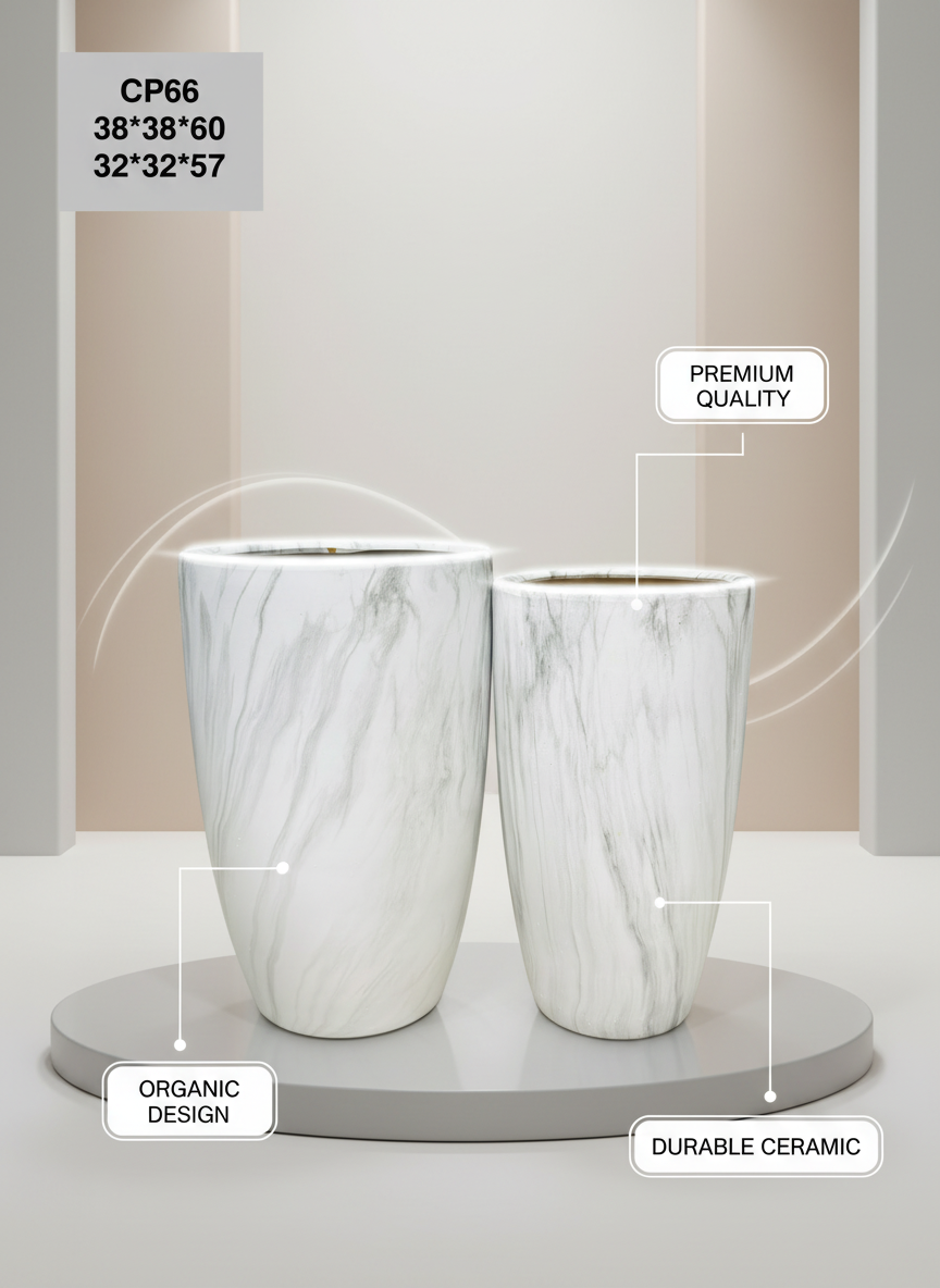 Elegant CP66 Marble Ceramic Planter Pot Set - 60cm & 57cm Tall