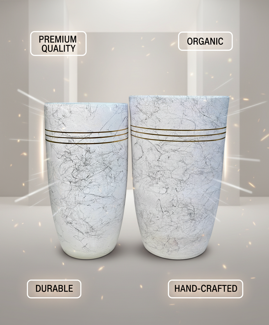 Elegant Marbled White Ceramic Planter Pot with Gold Bands - CP31