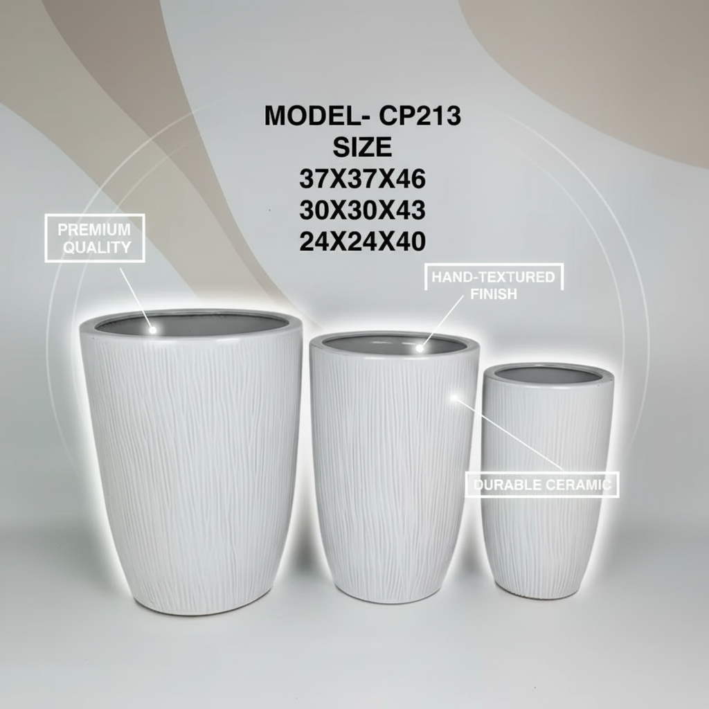 Modern White Textured Ceramic Pot Planter - Model CP213