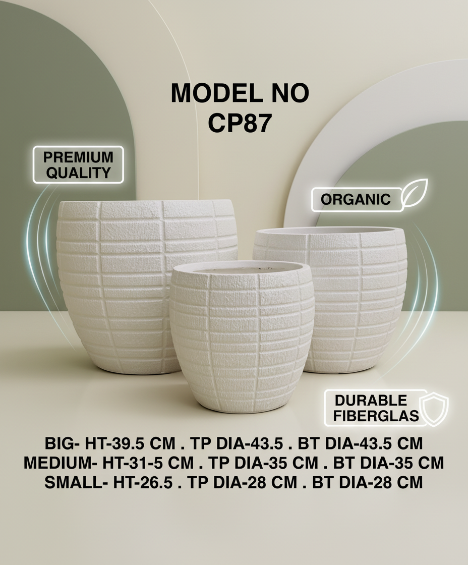 Textured White Fiber Planter Pot - Model CP87 - Indoor Outdoor