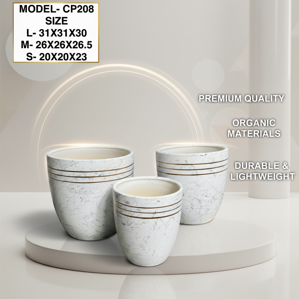 White Marble Ceramic Planter Pot Set - Indoor Outdoor Decor CP208